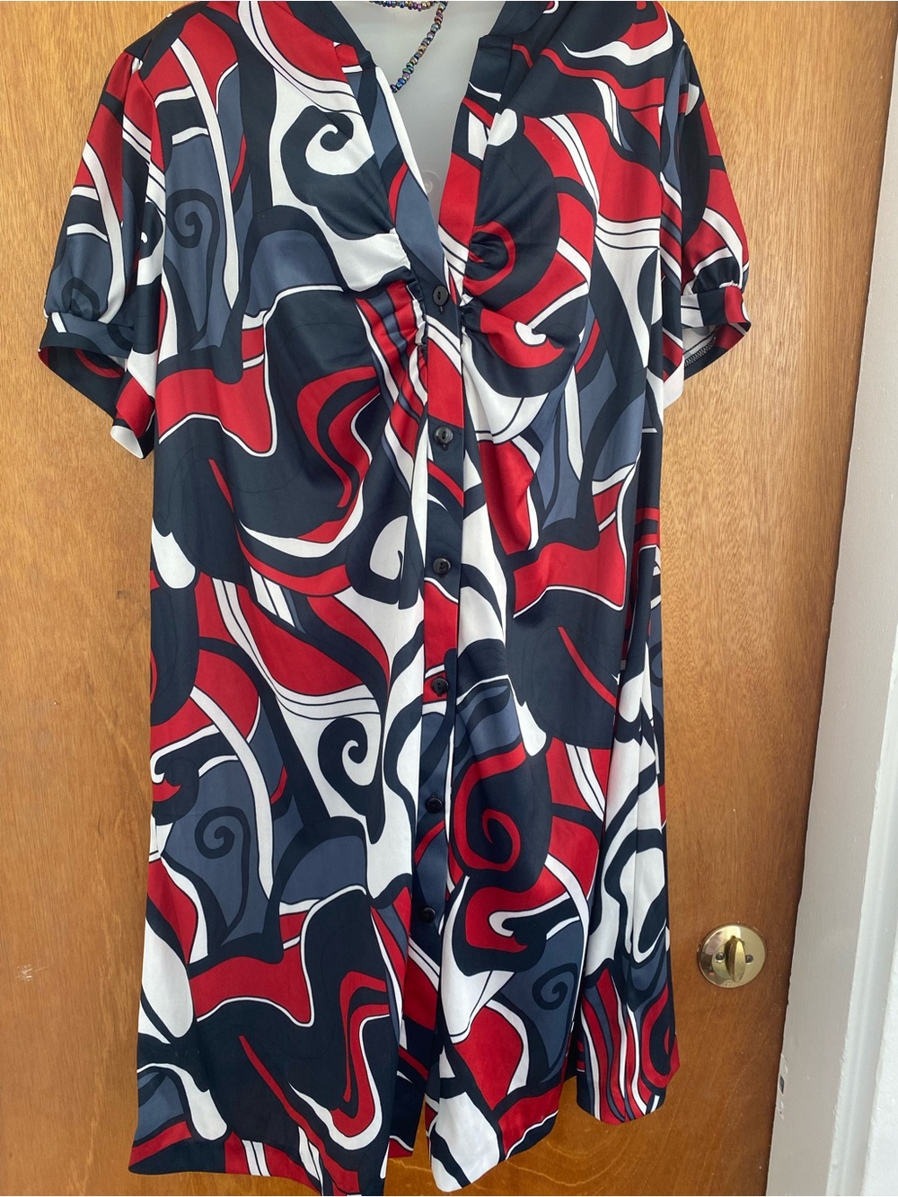 Roaman's Red, Black & White Abstract Swirl Mini Dress - Picture 5 of 6